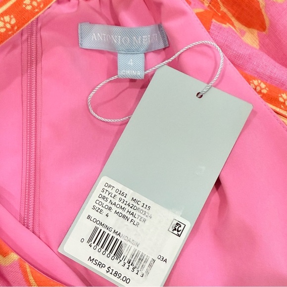 Antonio Melani Naomi Mandarin Floral Printed Linen Halter Dress Pink Orange $189 - Picture 14 of 15